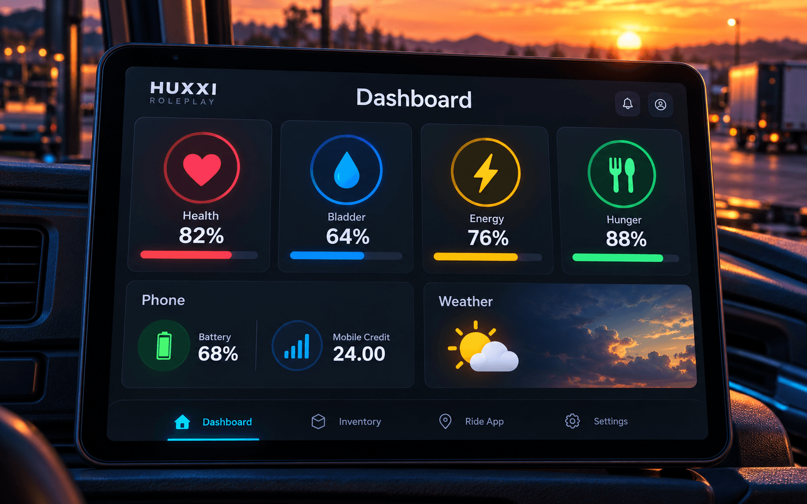 Your day, at a glance. Roleplay tablet concept illustration